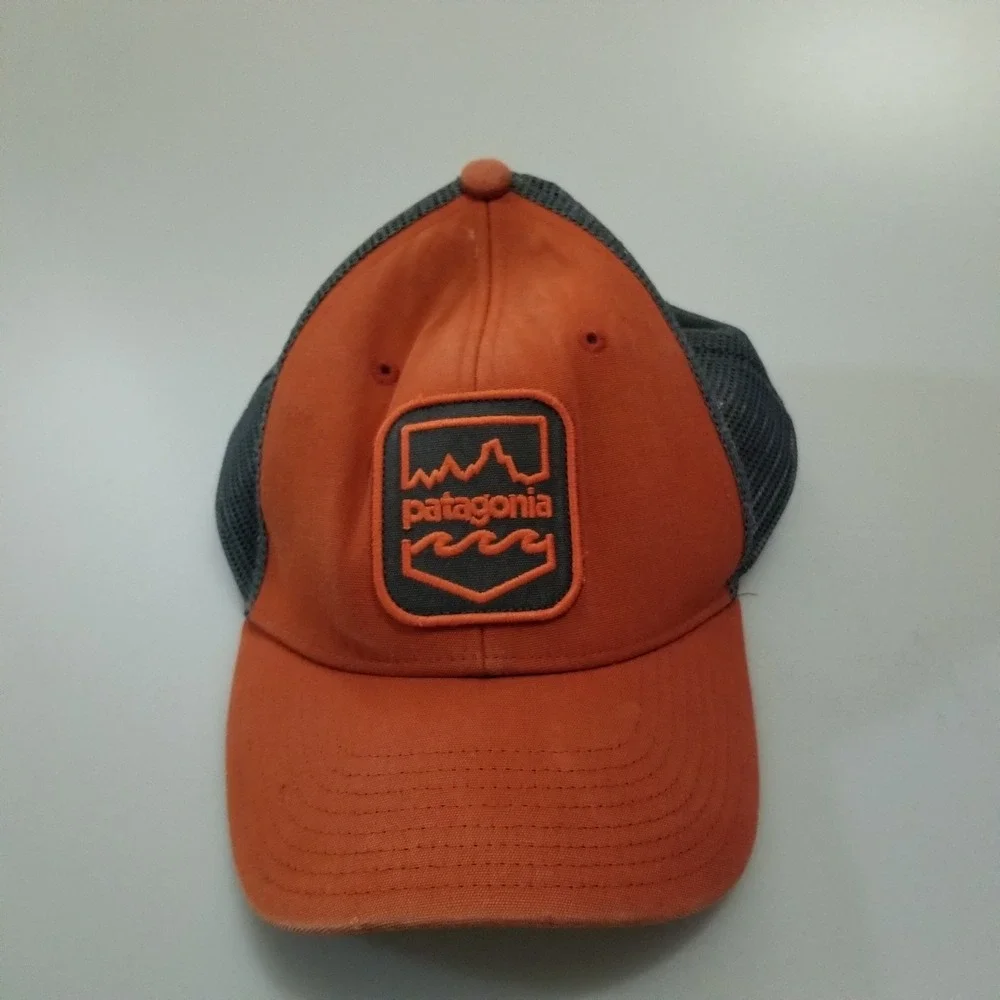 Patagonia Hat Cap Snapback Orange Gray Mesh Trucker Style Outdoor Hiking